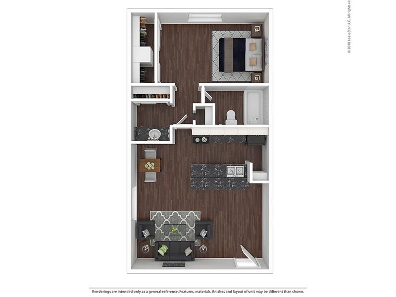 1 Bedroom 1 Bath A1-550 Floorplan at Waterstone