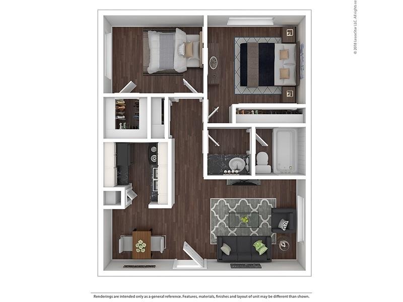 2 Bedroom 1 Bath B1-800 Floorplan at Waterstone