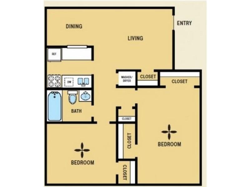 2 Bed 1 Bath Floorplan