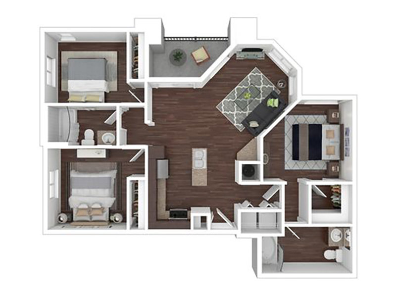 3x2 Floorplan at Elevation Luxury
