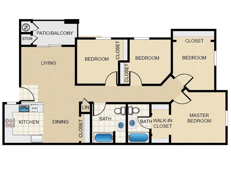 4x2 floor plan at Riverview Apartments