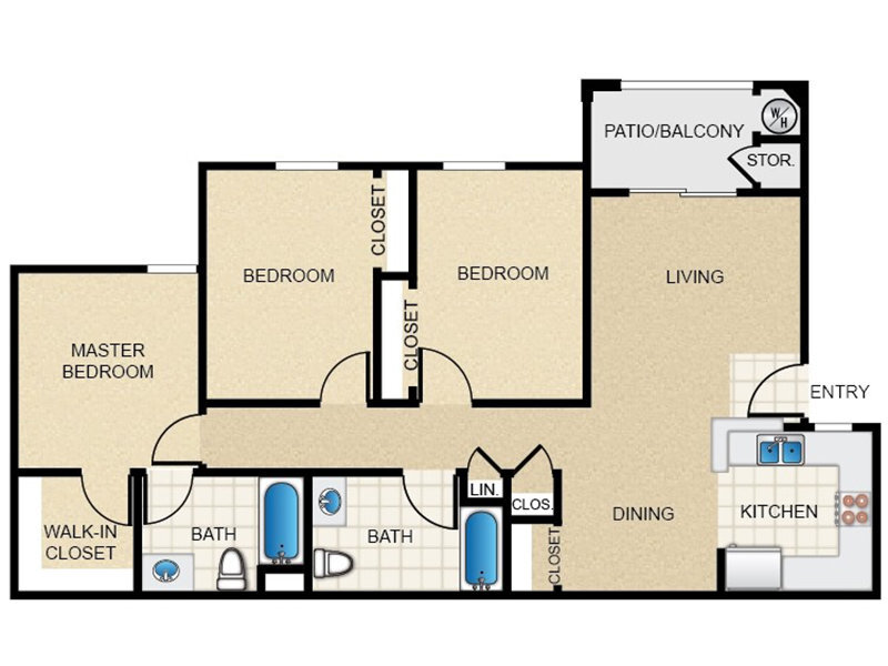 3x2 floor plan at Riverview Apartments