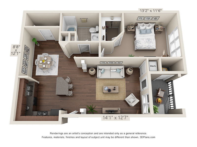 1x1-866 Full Renovation Floorplan at The Crest at Brier Creek