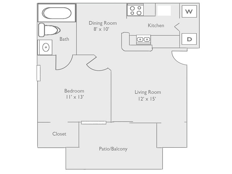 1x1-648 Floorplan at The Piedmont