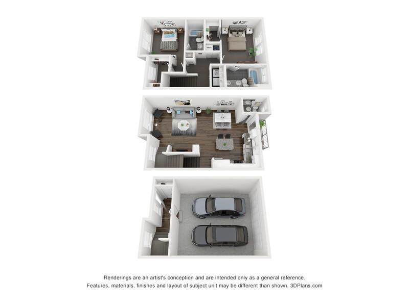 Aero Luxury Townhomes Apartments Floor Plan 2 Bedroom Townhome B