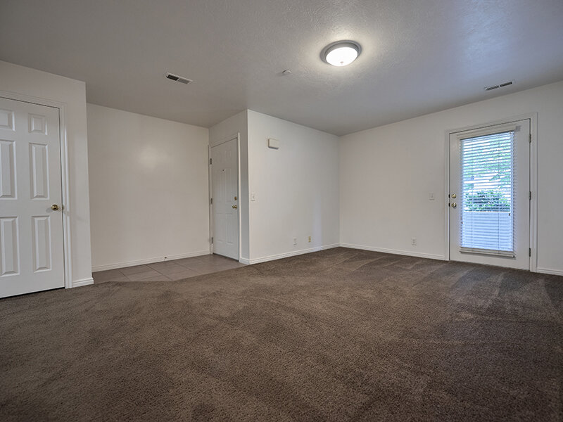 Living Room with Apartment Entry and Carpeted Flooring with Ceiling Light | Autumn Hills Apartments