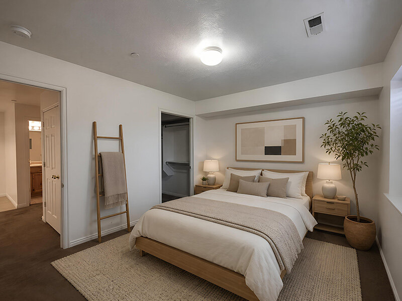 Bedroom with Open Closet and Ceiling Light | Autumn Hills Apartments