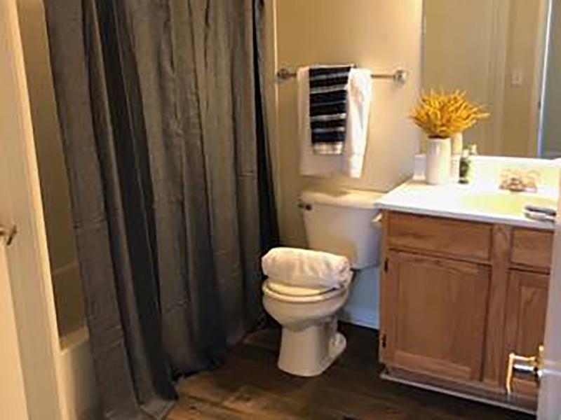 The apartments at Bridgewater at Town Center in Hampton have bathrooms with tub shower, toilet and vanity sinks.