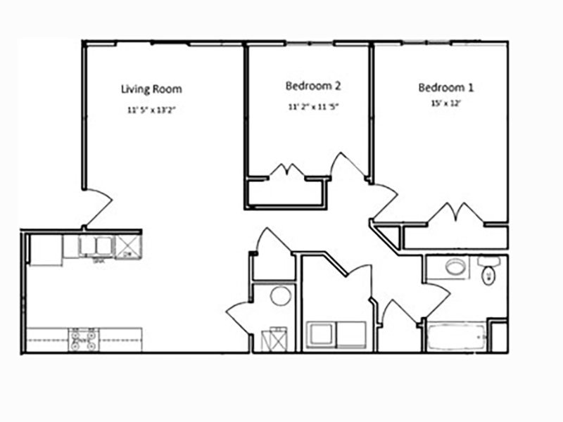 Brigham Place Apartments Floor Plan 2x1