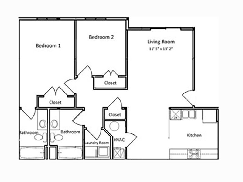 Brigham Place Apartments Floor Plan 2x2