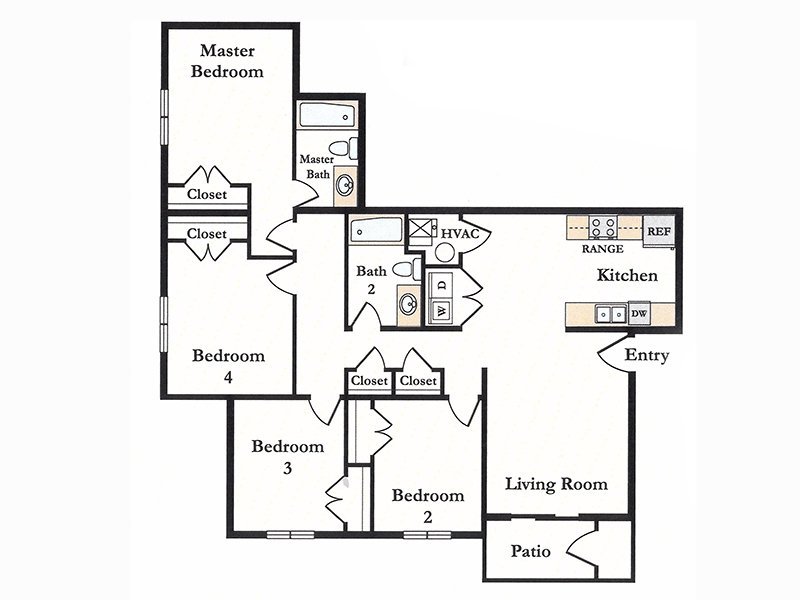 Brigham Place Apartments Floor Plan 4x2