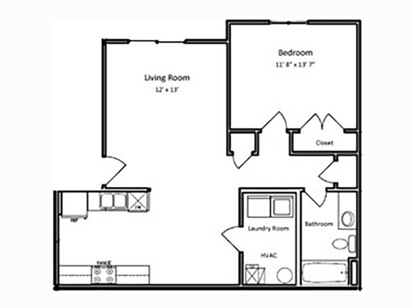 Brigham Place Apartments Floor Plan 1x1