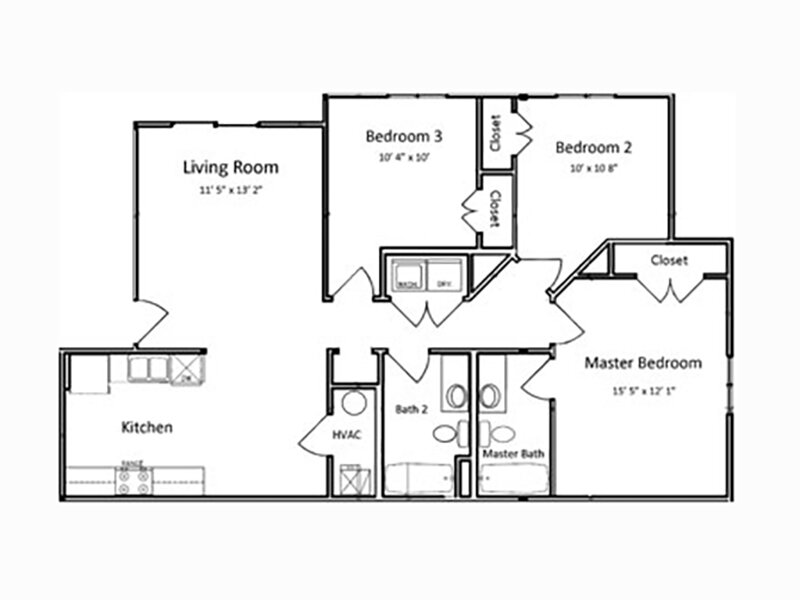 Brigham Place Apartments Floor Plan 3x2