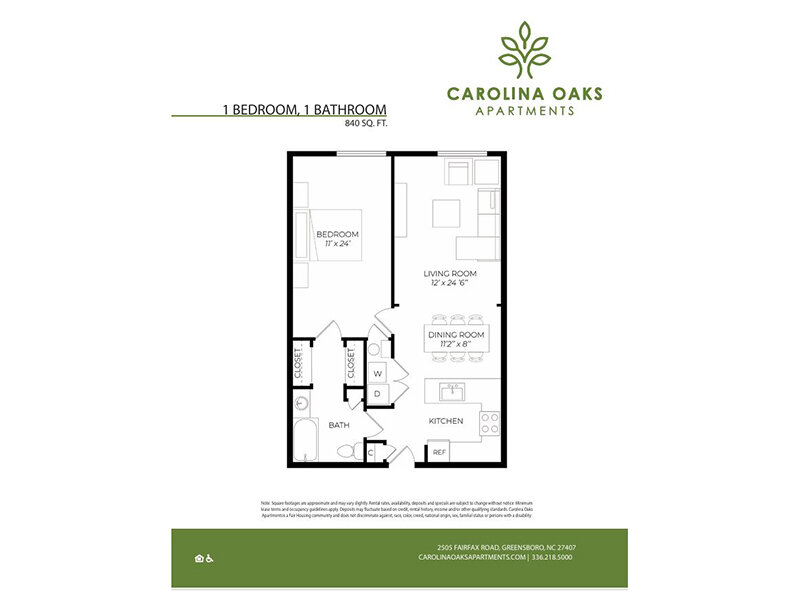 Carolina Oaks Apartments Floor Plan 1 BR Extended