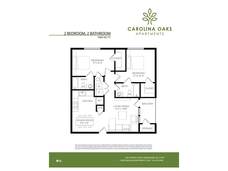 Carolina Oaks Apartments Floor Plan 2 BR Patio