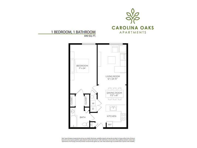 Carolina Oaks Apartments Floor Plan 1 BR Extended