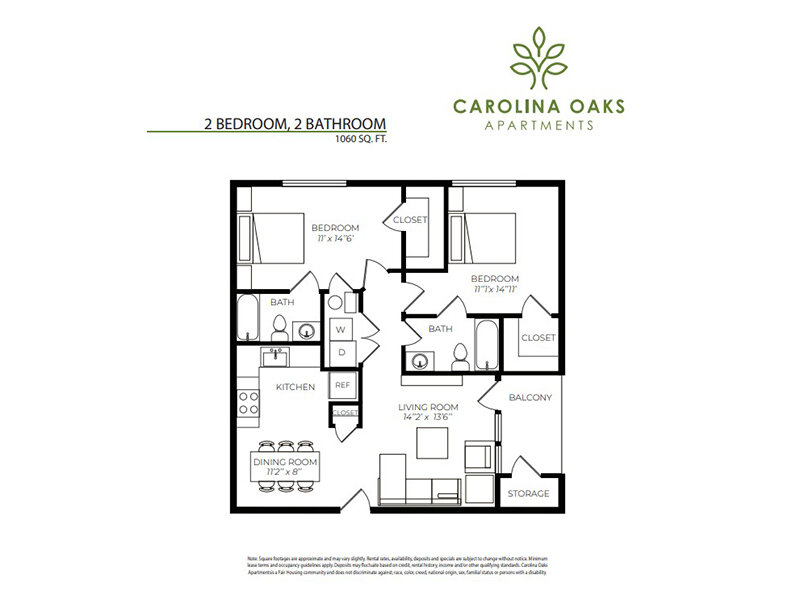 Carolina Oaks Apartments Floor Plan 2 BR Patio