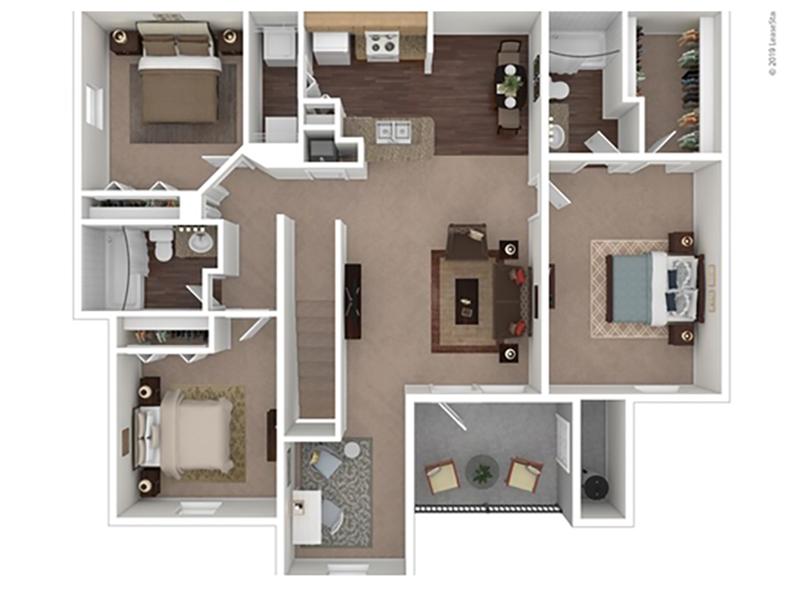Central Park Apartments Floor Plan Three Bedroom with Study