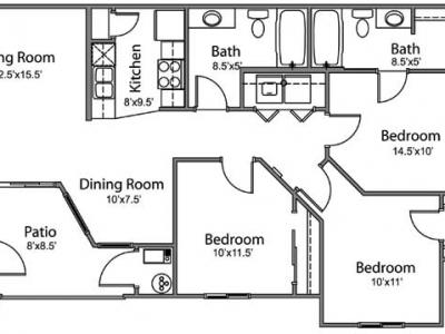3 Bedroom 2 Bathroom floor plan at Front Gate in Murray, UT