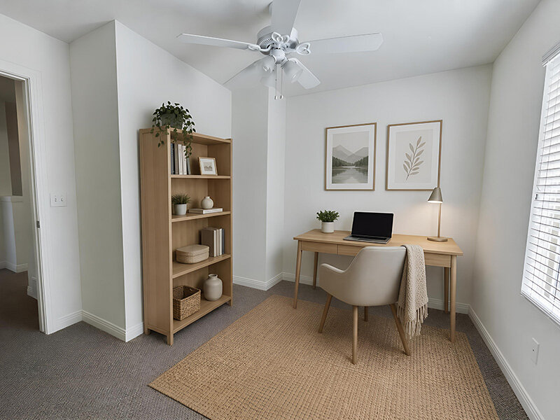 Office with Wall Art and Bookshelf | Garden View Townhomes