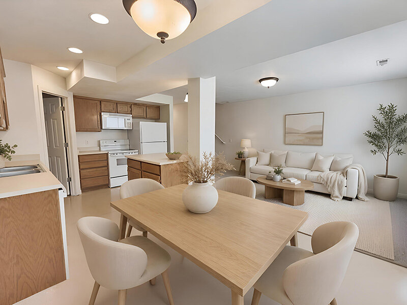 Kitchen with Dining Room Table and Seating | Garden View Townhomes