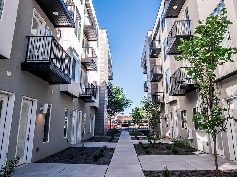 Walkway in Front of Apartments | Greenprint at North Temple Apartments in Salt Lake City, UT
