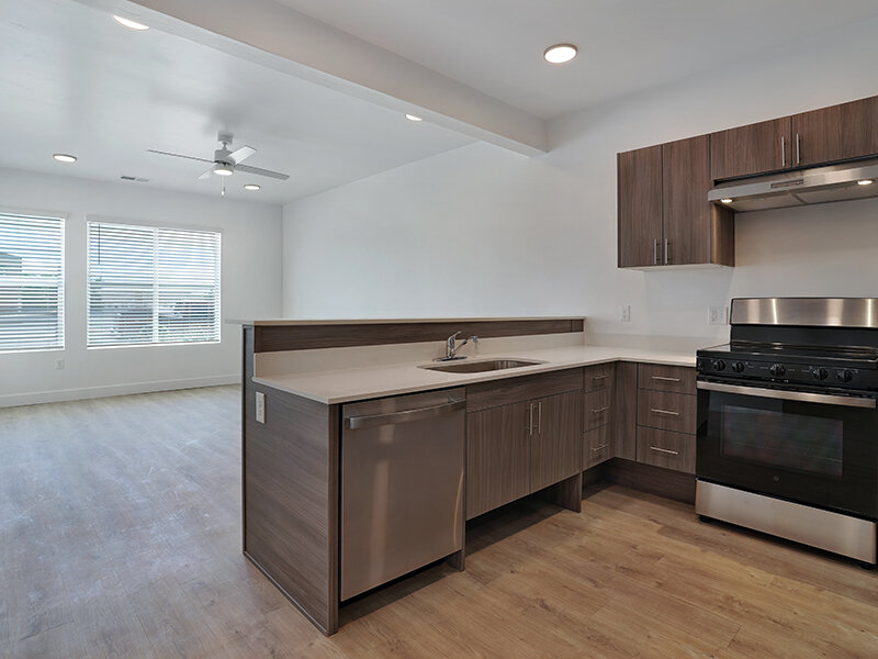 Kitchen with High Ceiling and Recessed Lighting | Homestead Landing Apartments