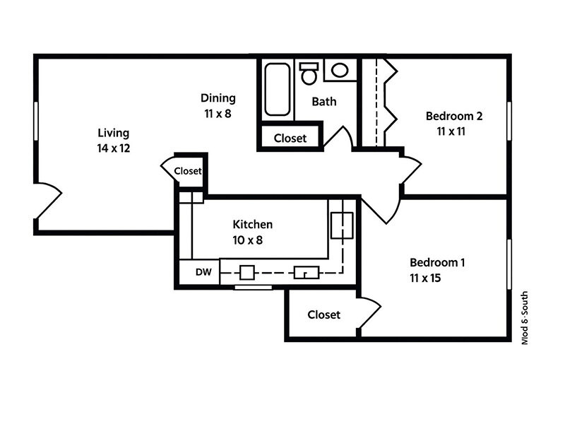 Our 2x1 C is a 2 Bedroom, 1 Bathroom Apartment