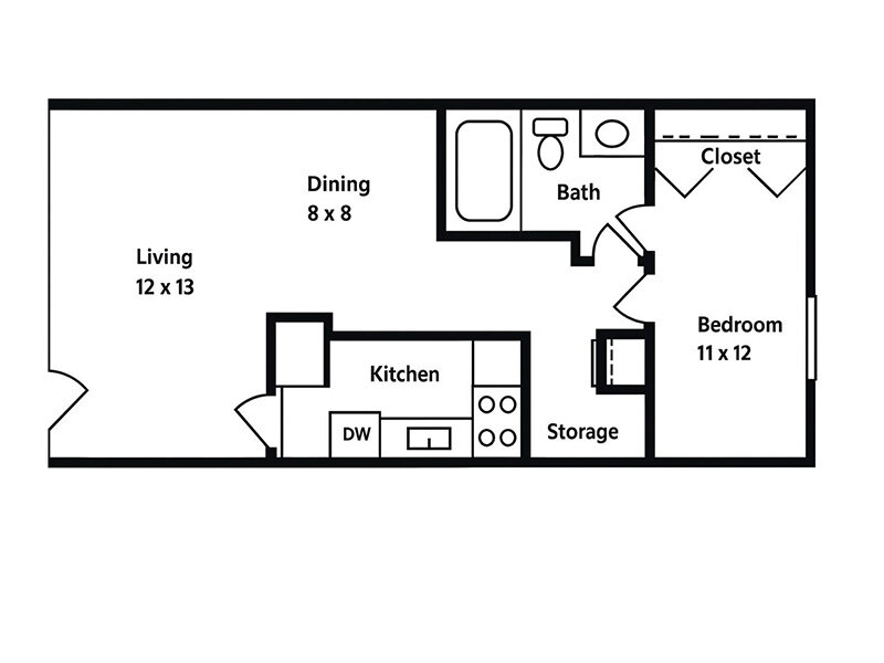 Our 1x1 E is a 1 Bedroom, 1 Bathroom Apartment