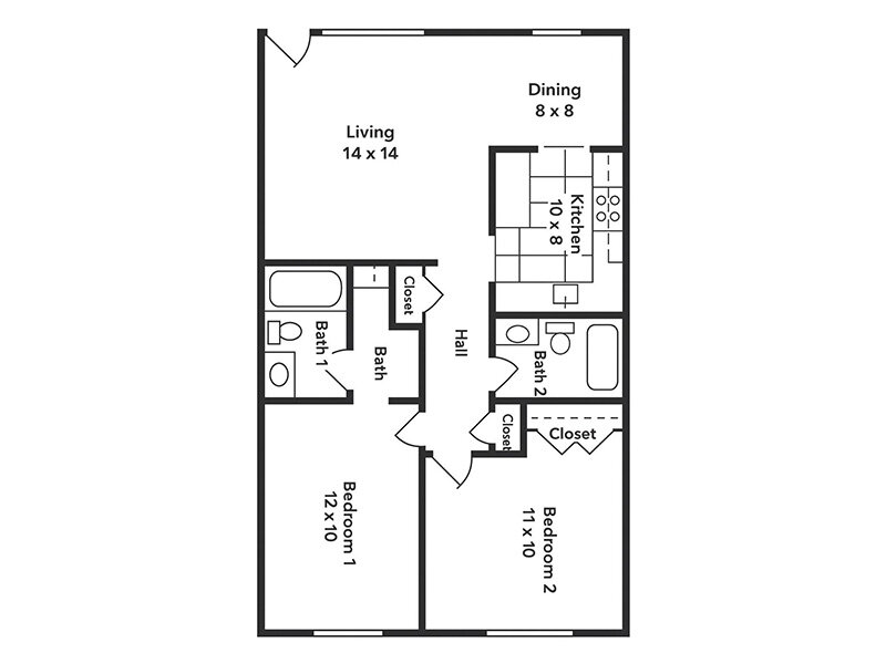 Our 2x2 L is a 2 Bedroom, 2 Bathroom Apartment