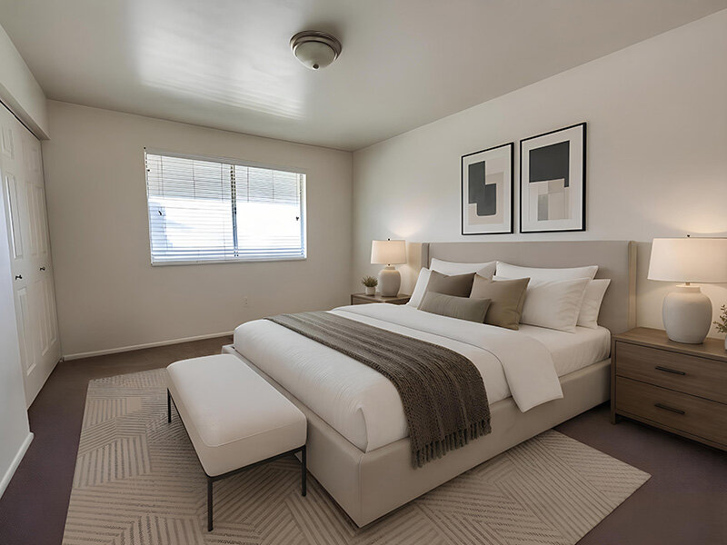 Apartment Bedroom with Ceiling Light and Window | Kaysville Country Townhomes