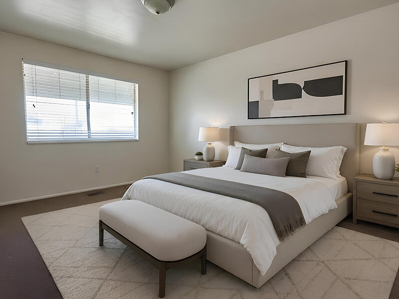 Bedroom with Wall Art and Window | Kaysville Country Townhomes