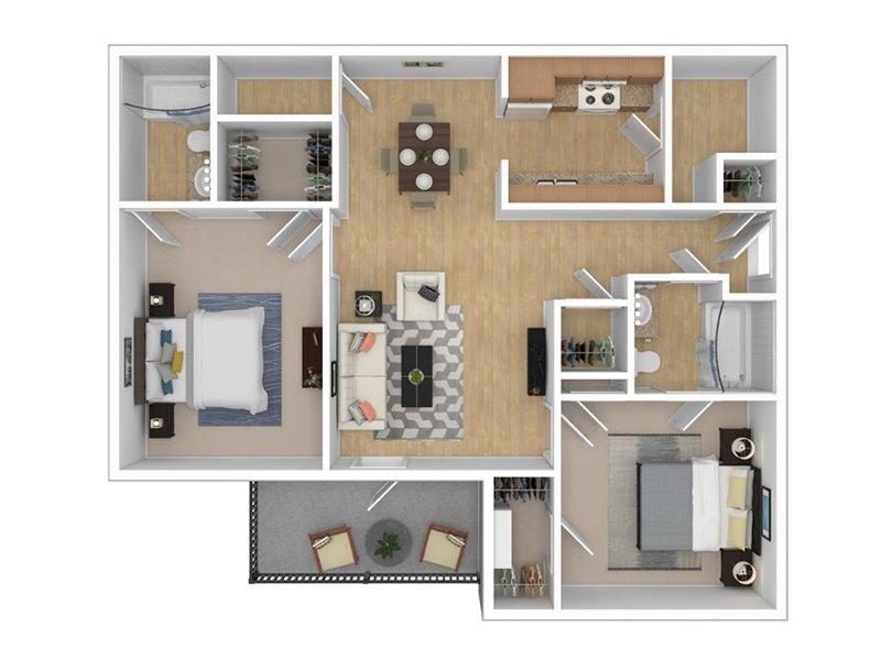 The Lakes at Town Center Apartments Floor Plan 2 Bedroom 2 Bathroom