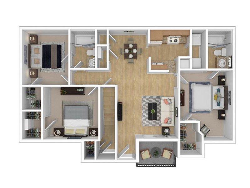 The Lakes at Town Center Apartments Floor Plan 3 Bedroom 2 Bathroom