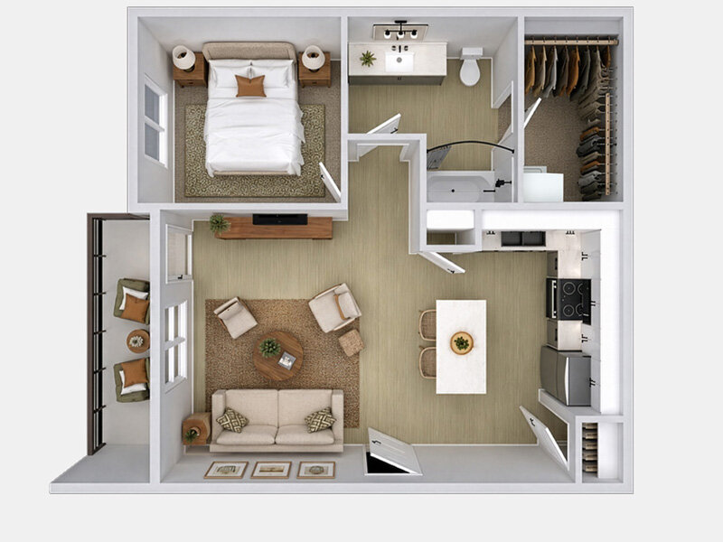 1 bed 1 bath floor plan at Millcreek Residences