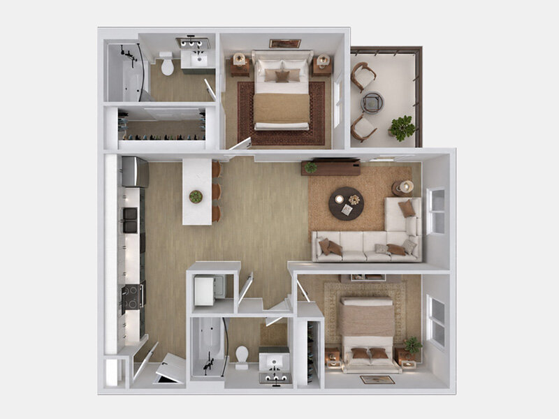2 bed 2 bath A floor plan at Millcreek Residences