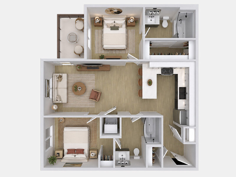 2 bed 2 bath B floor plan at Millcreek Residences