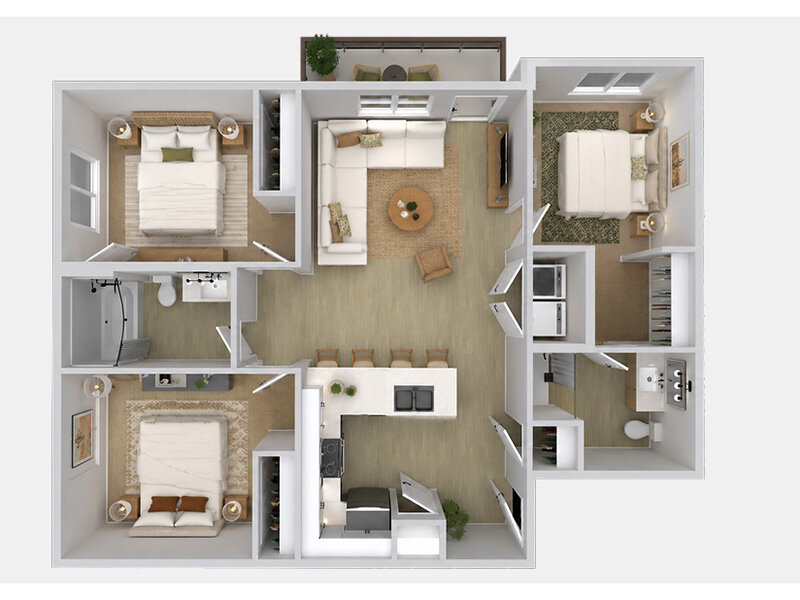 3 bed 2 bath floor plan at Millcreek Residences