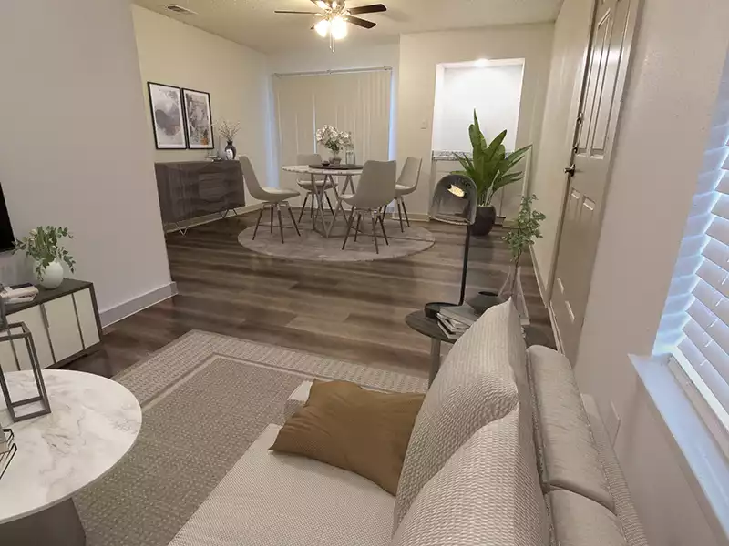 Living Room - Staged | Retreat at Hart Ranch Apartments in San Antonio, TX