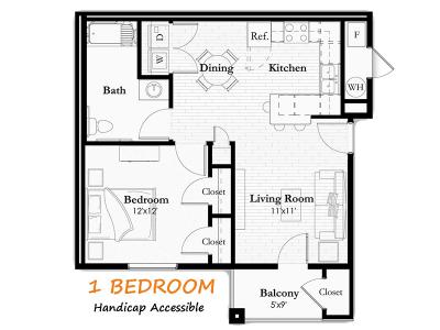 1 Bedroom 1 Bathroom ADA floor plan at Remington Apartments in Helena, MT
