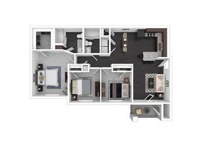 3 Bedroom 2 Bathroom floor plan at Remington Apartments in Helena, MT