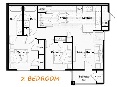 2 Bedroom 2 Bathroom floor plan at Remington Apartments in Helena, MT