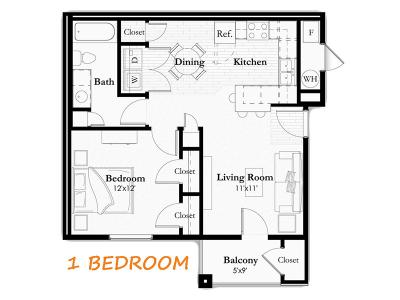 1 Bedroom 1 Bathroom floor plan at Remington Apartments in Helena, MT