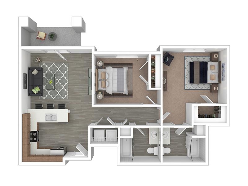 2x2 Type A floor plan at Ridgeline Apartments