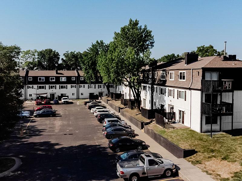 Aerial View of Parking Lot | Riverside Heights Apartments in Riverside, MO