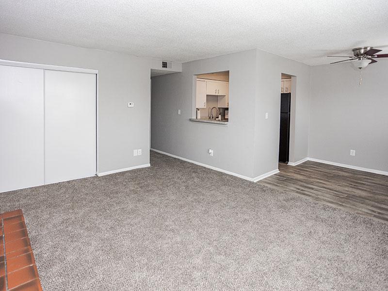 Living Space with Closet | Riverside Heights Apartments in Riverside, MO