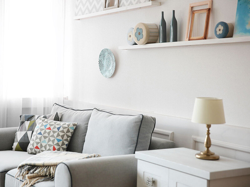 Apartment Living Room with Lamp Table | Riverton Lofts