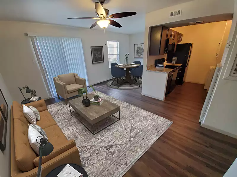 Living Room- Staged | San Antonio Station Apartments