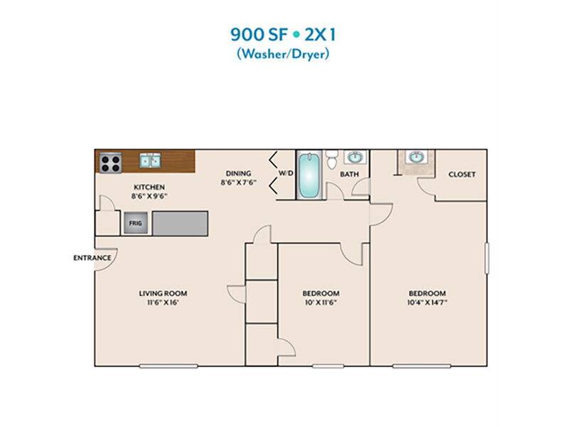 Timber Pointe Apartments Floor Plan 2x1