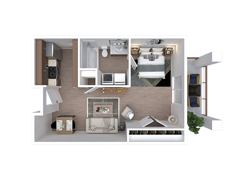 Our Studio A is a 1 Bedroom, 1 Bathroom Apartment